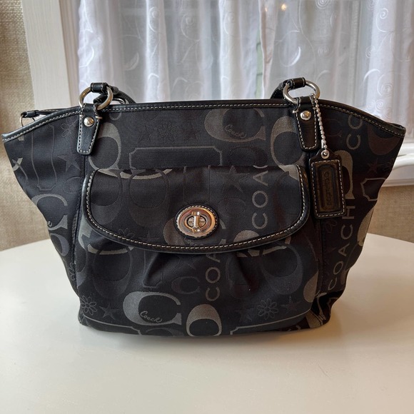 Coach Bags Coach Black Nylon Double Leather Handle Shoulder Bag